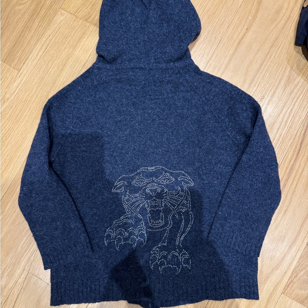 Kids' 100% Cashmere Dark Grey Sweater with Sequin Panther